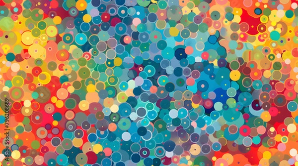 Fototapeta This image features a seamless pattern of multicolor dots in a mosaic style, creating a playful and vibrant effect reminiscent of confetti or festive decorations, perfect for lively and energetic desi