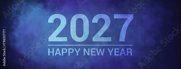 Fototapeta 2027 Happy new isolated on fabric blue banner background abstract