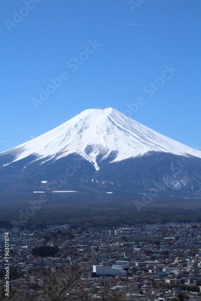 Obraz Mount Fuji with sunny blue sky and lake in Japan