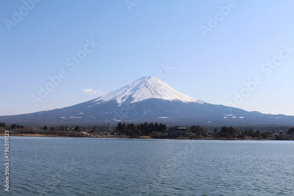 Obraz Mount Fuji with sunny blue sky and lake in Japan