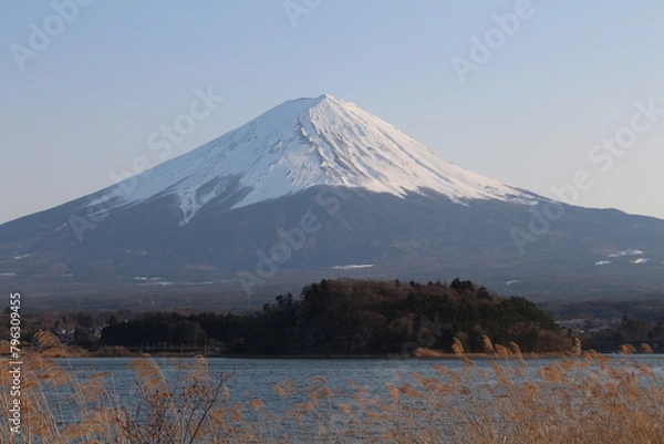 Obraz Mount Fuji with sunny blue sky and lake in Japan