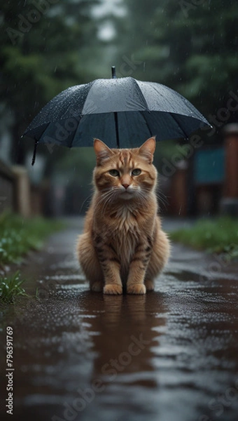 Obraz cat under umbrella