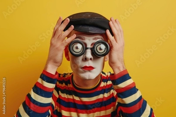 Fototapeta A man in clown makeup and eye glasses. Can be used for circus or comedy themed projects