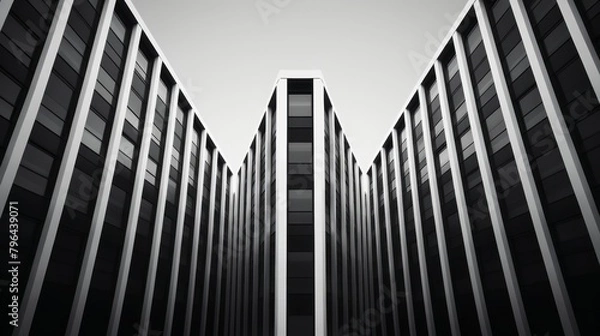 Fototapeta A black and white photo of a tall building with a geometric pattern.