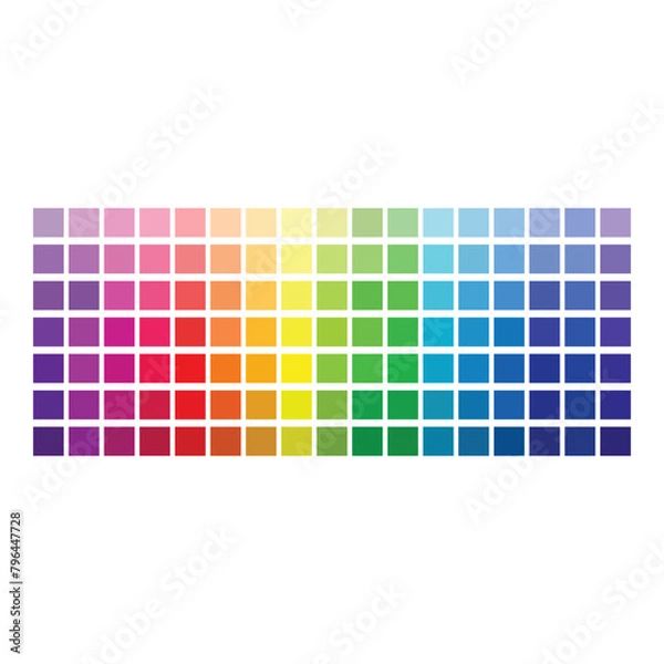Fototapeta Color palette. Table color shades. Harmony. Trend. Vector illustration. Chart. Print a Test Page. Color Number or Name. RGB, CMYK, HEX HTML codes.