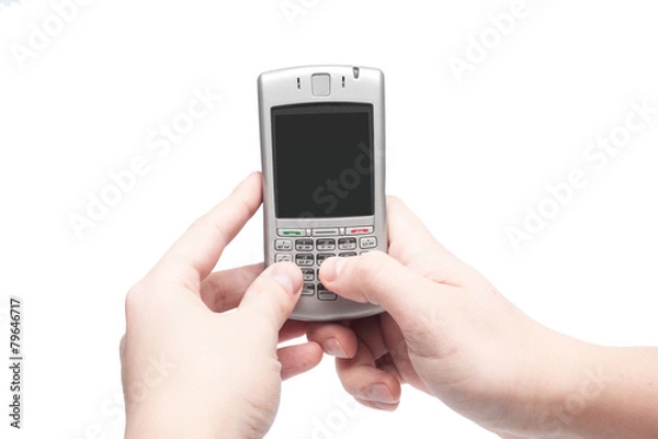 Obraz smart phone with qwerty keyboard in hand