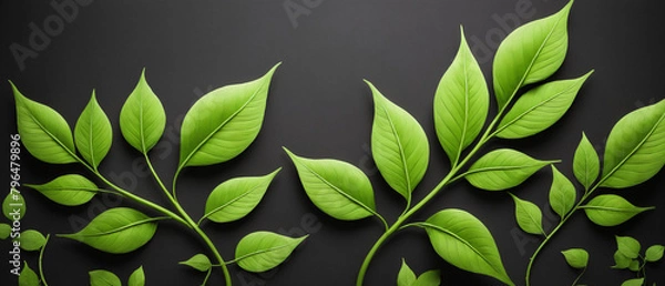 Obraz Abstract 3d neon green leaf branches on grey background