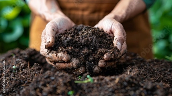 Fototapeta Gardening with a Smile: Organic Compost Application for Sustainable Soil Health and Vibrant Plants