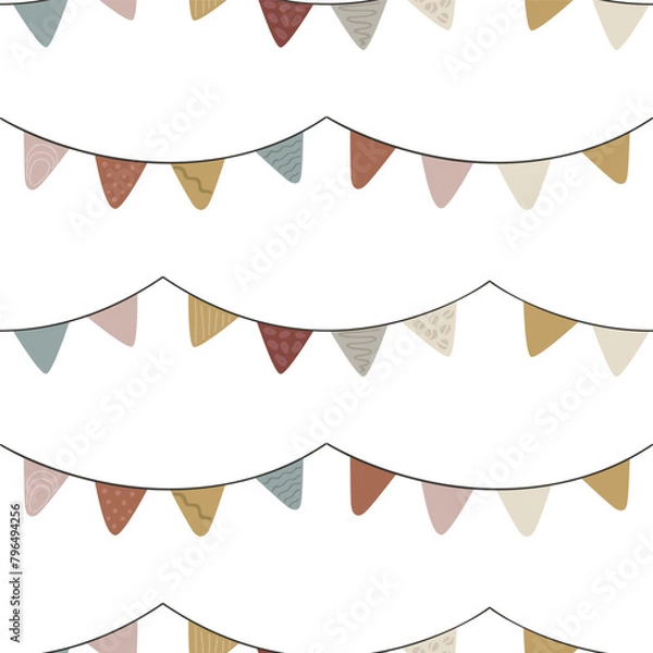 Obraz Flags, streamer with flags, boho concept. Seamless pattern for print. Vector illustration in flat modern style.