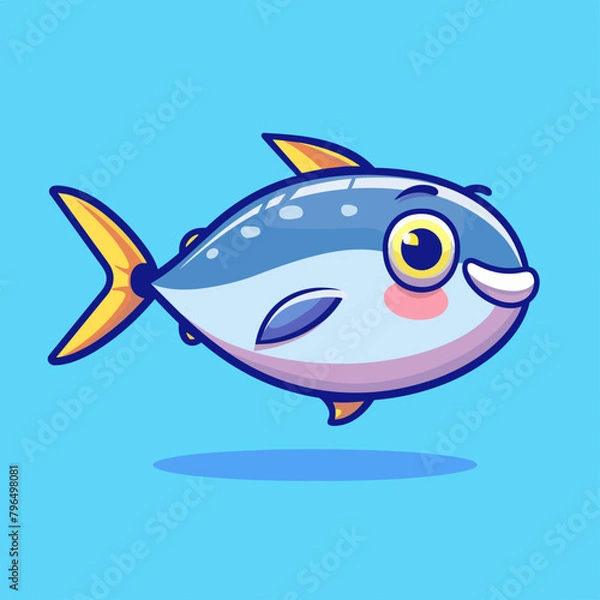 Fototapeta Cute cartoon fish. Vector illustration. Isolated on blue background.