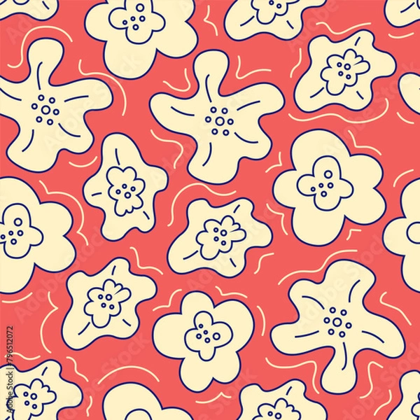 Fototapeta Hand Drawn Abstract Ditsy Flowers Repeating Vector Pattern Isolated Background