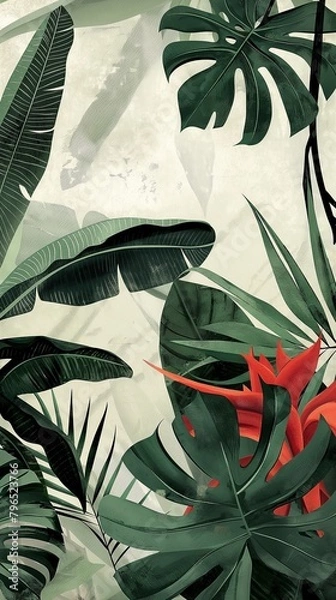 Fototapeta A Vertical Image Of Tropical Leaf Texture.