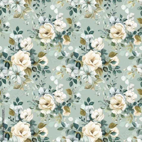 Fototapeta Floral green color, form natural, seamless fabric pattern.