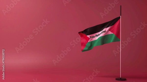 Obraz An elegant presentation with a solid crimson background, exhibiting the Palestinian flag on one end and the urgent plea "Free Palestine from oppression" on the rest.