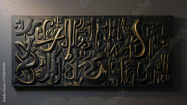 Obraz An elegant ebony canvas with the compelling words "Seize the Day"