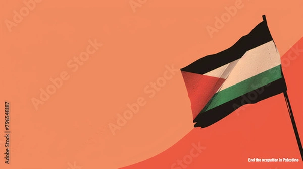 Obraz An elegant composition with a solid peach background, highlighting the Palestinian flag on one end and the urgent plea "End the occupation in Palestine" on the rest.