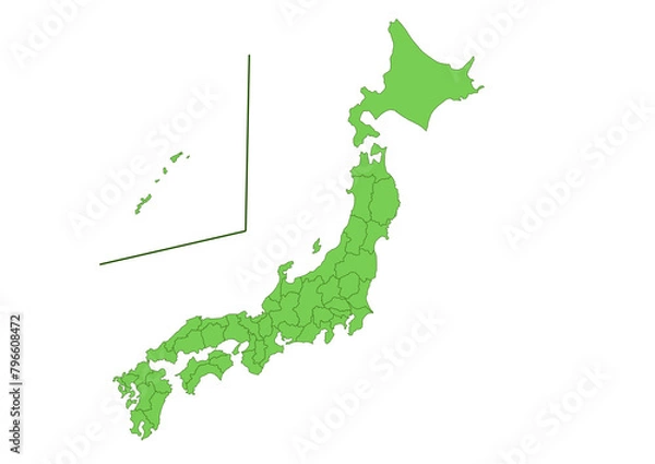 Obraz 日本地図全体_プレーン2_県境あり
