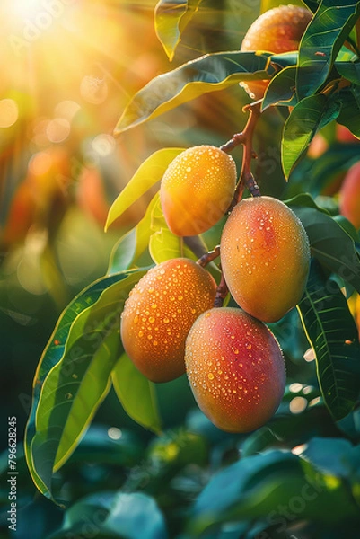 Fototapeta Fresh juicy yellow mangos close up generated.Ai