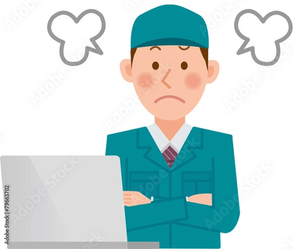 Obraz 作業員　パソコン　怒る