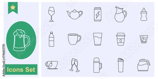 Fototapeta drink icon set symbol collection, logo isolated vector illustration