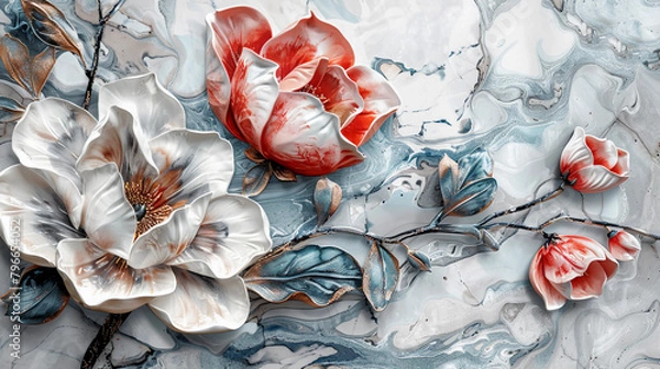 Obraz Fluid abstract expressionism, blooming flowers, Aesthetics colorful floral inspirational tenderness illustration, oil paint, Wall decoration photo, Generated AI.