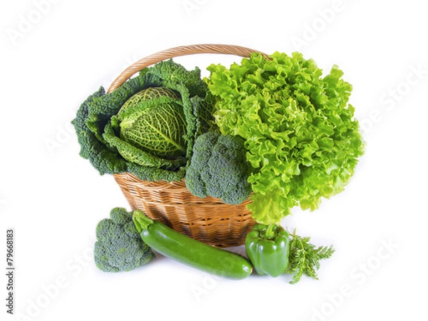 Fototapeta Green vegetables isolated on white