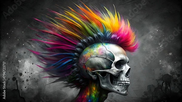 Fototapeta  skull with a mohawk style hair style