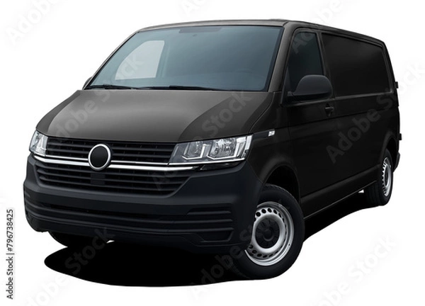 Fototapeta Modern European cargo minibus, front side view isolated on white background in png format, black color.