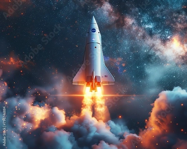 Fototapeta Rocket ship launching into space, powered by AI Representing the limitless potential for AI to propel businesses to new heights