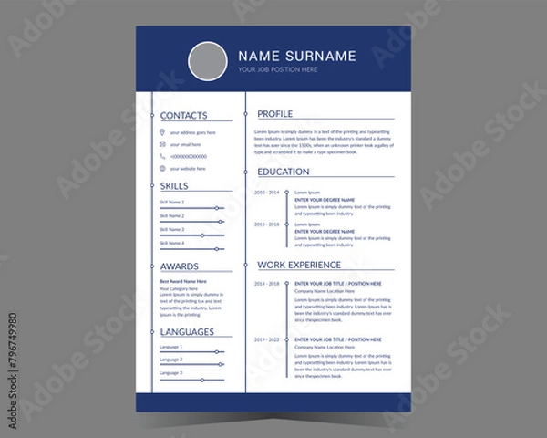 Fototapeta CV template or modern resume and vector design.