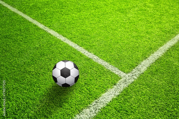 Fototapeta Sunny soccer field with ball