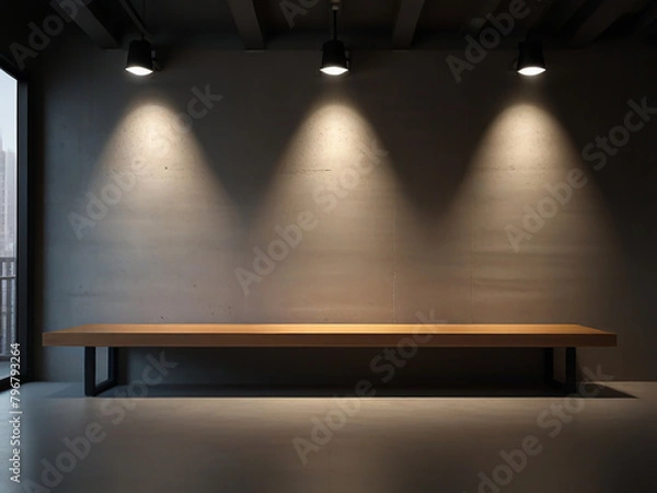 Fototapeta stage with spotlights and concort wall product display and mockup