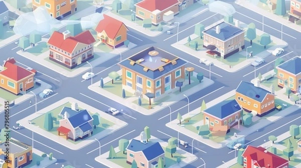 Fototapeta Cartoon map of a small city