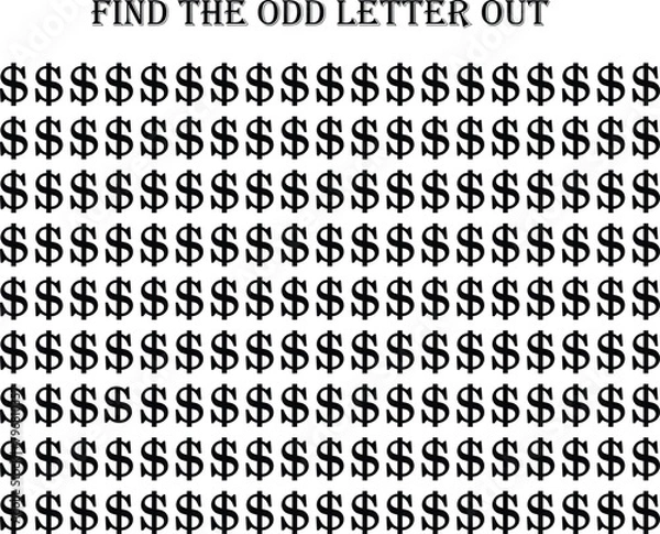 Fototapeta Find the odd number out of $ (different image) in black font with white background