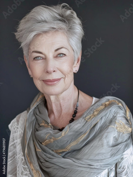 Fototapeta Porträt einer reifen Frau zwischen 60 und 70 Jahre alt. KI generiert.