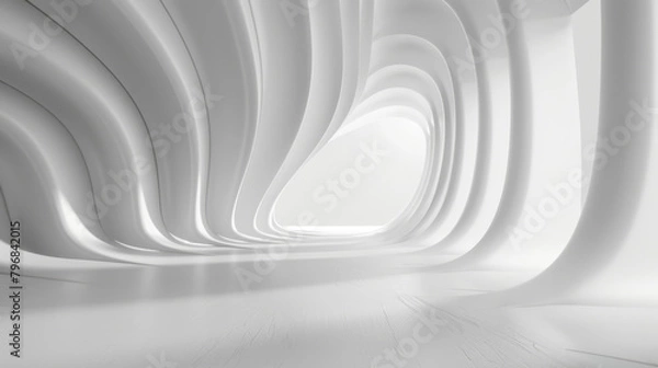 Fototapeta Futuristic white corridor with sleek curved walls and modern flowing design