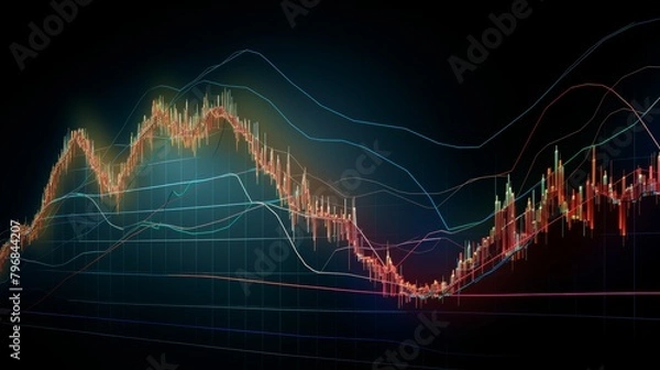 Fototapeta A graph of a stock market index line sharply trending upwards, symbolizing a bull market.