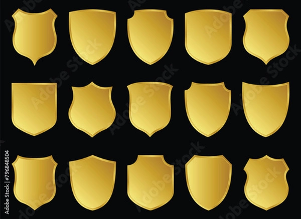 Fototapeta Shield Shape with Golden and Silver Gradient. Sheild security and guarantee safe and elegeant symbol vector design element and shapes
