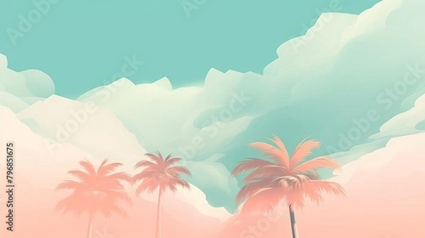Fototapeta Tropical vibes minimal style, pastel pink coconuts and blue sky.