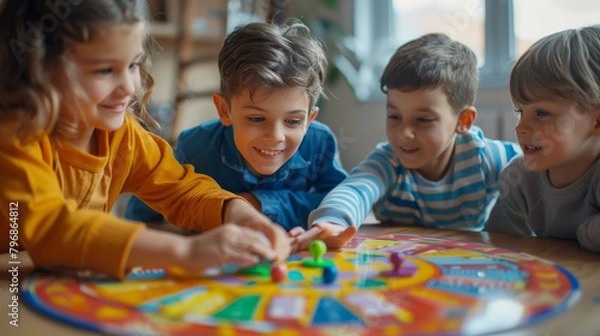 Obraz Kids playing a board game together