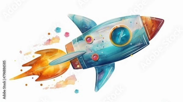 Obraz Colorful Cartoon Rocket for Kids' Nursery Generative AI
