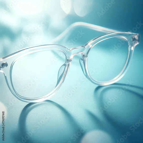 Fototapeta Clear Classic Design Glasses: Soft Blue Backlit Scene with Out-of-Focus Background