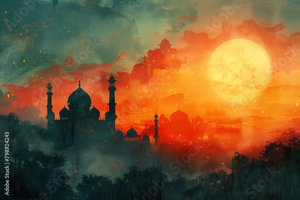 Obraz Muharram Greeting Card Background, Generative AI