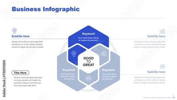 Fototapeta Flat business infographic diagram vector slide presentation template