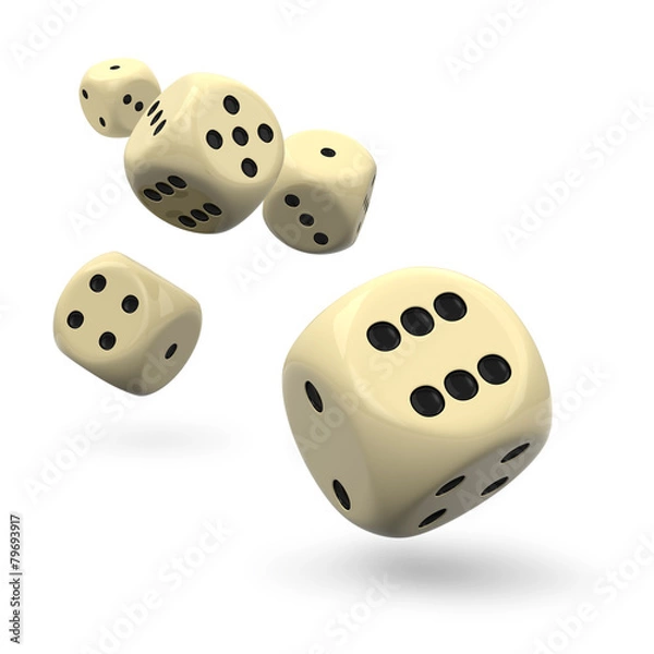 Obraz Würfel, Spielwürfel, fliegend, Wurf, Zocker, Casino, 3D, Dices