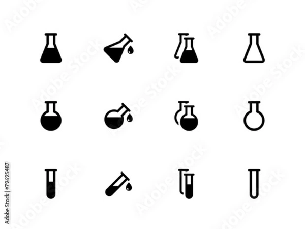 Obraz Kolby laboratoryjne ikony na białym tle.