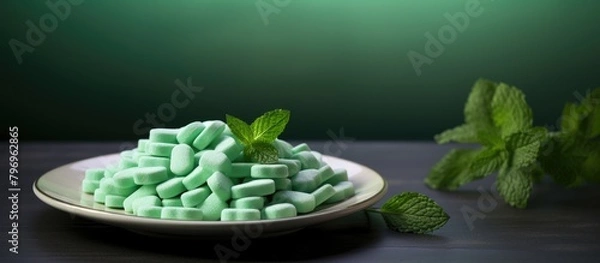 Fototapeta Plate mint candy sprig table