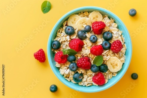 Fototapeta Enjoy a breakfast of organic porridge, a light meal option that provides roughage and healthful eating, perfect for morning nourishment and daily nutrition.