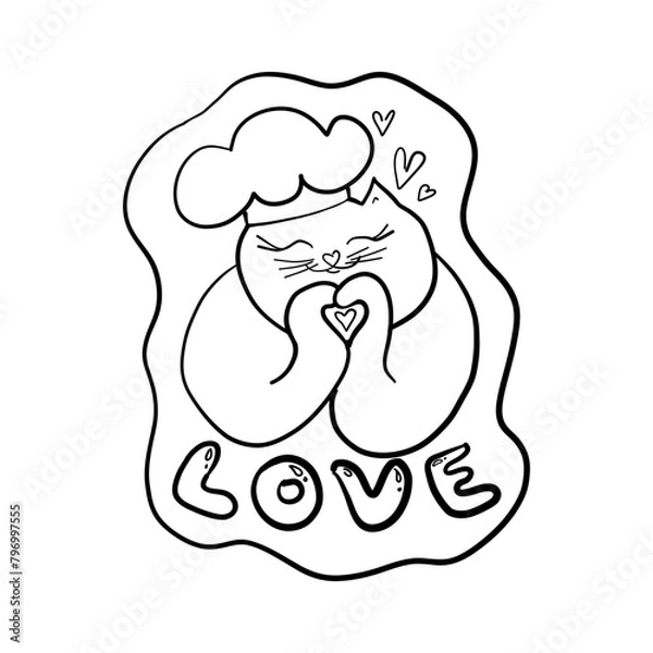 Fototapeta Cute Cat Chef, Sending Love with a Heart, Vector Illustration