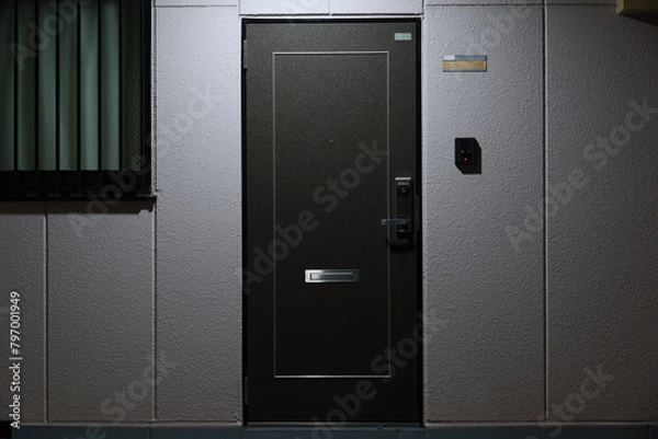 Obraz 夜間の玄関ドアとインターフォン